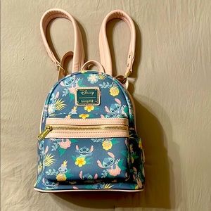 Like NEW Stitch Disney Loungefly Blue Floral Mini Backpack